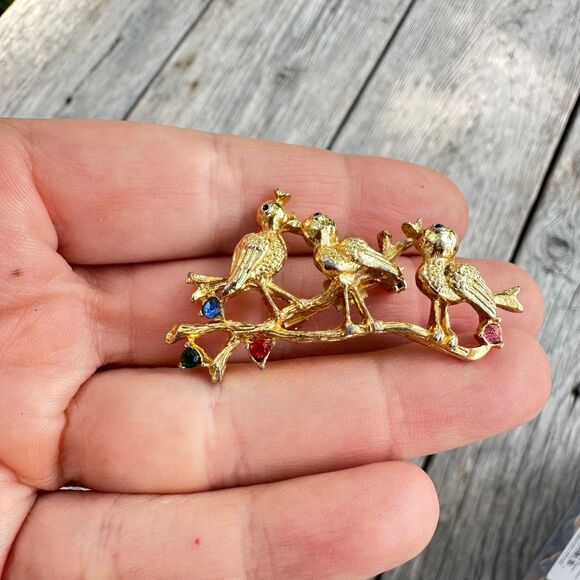 Vintage Jewelry Three Little Birds Brooch Bird Bird Pin 3 Birds Brooch - Picture 2 of 5